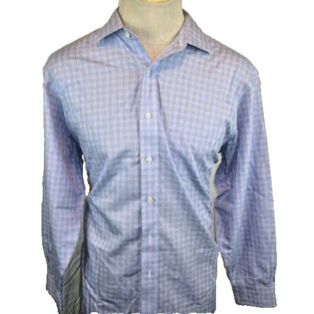 Mens Brooks Bros Blue Check Cotton No Iron Oxford LS Casual Shirt sz 16.5x32/33